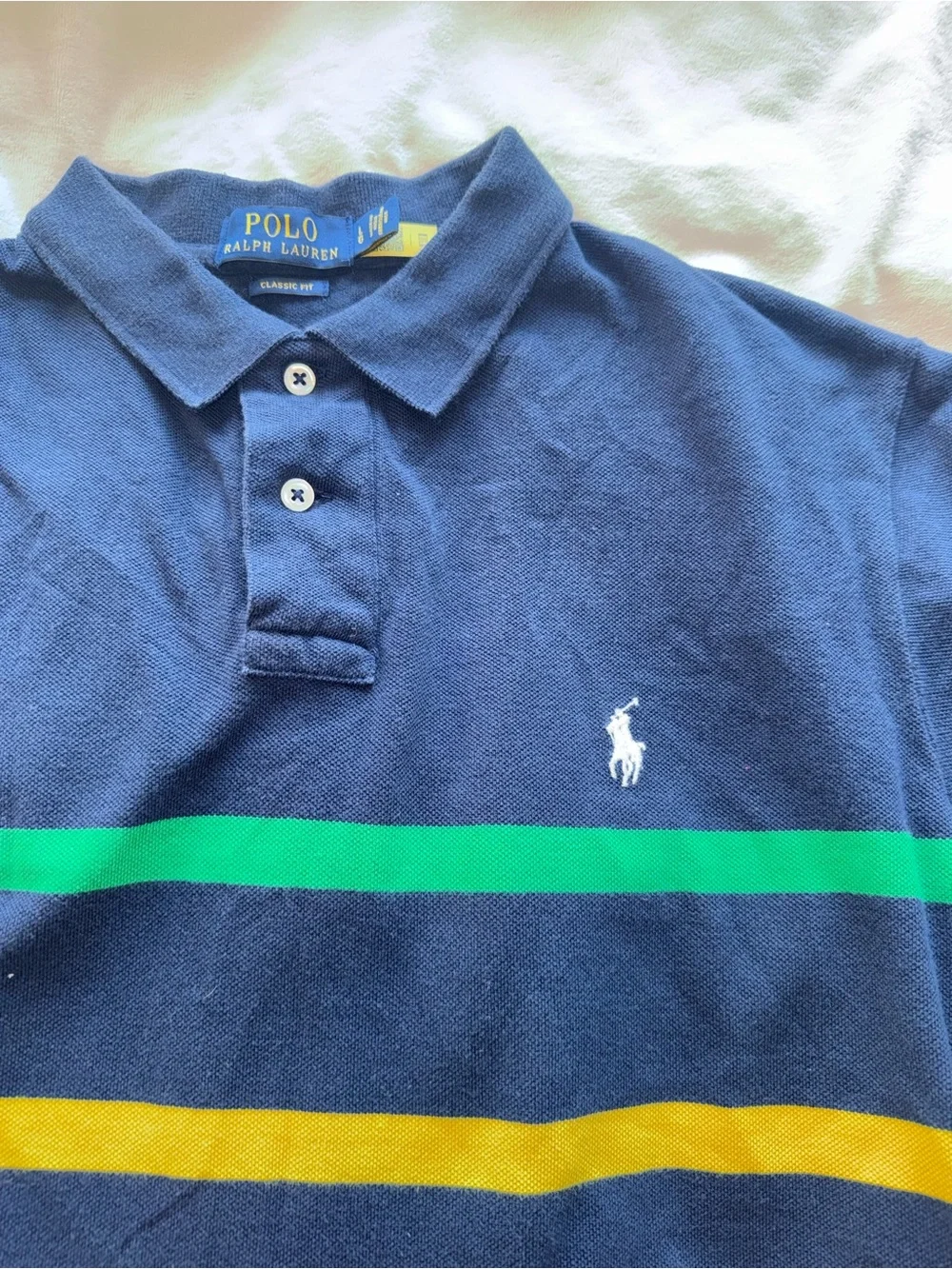 Ralph Lauren Navy Polo Shirt with Multicolor Stripes